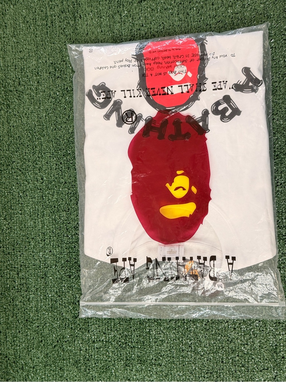 Bape White Tee with Red and Yellow Ape Graphic